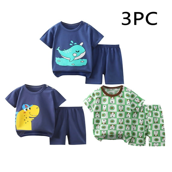 NAISIBABY Boys Set 3 Pack, Crew Neck Short Sleeve Tees Casual Shorts Summer Graphic Outfit 5-6T