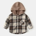 thumbnail image 1 of NAISIBABY Boys Shirt Jackets, Casual Long Sleeve Classic Checked Hooded Jacket Coffee 5-6T, 1 of 2