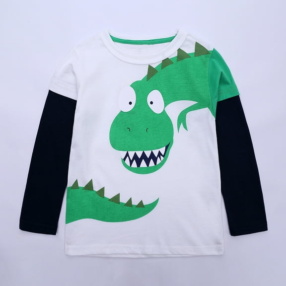 NAISIBABY Boys Shirt, Long Sleeve Dinosaur Pattern Crew Neck Kids Pullover Top White 18-24Months