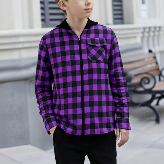 NAISIBABY Boys Shirts Jackets, with Pocket Zipper Long Sleeve Hooded Fashion Hooded Outwear Purple 4T
