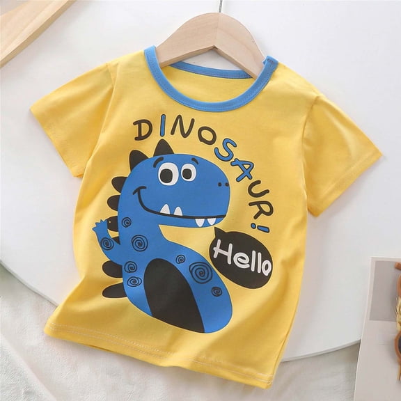 NAISIBABY Boys Short Sleeve T-Shirt, Crew Neck Cotton Dinosaur Prints Kids Casual Tee Yellow 5-6T