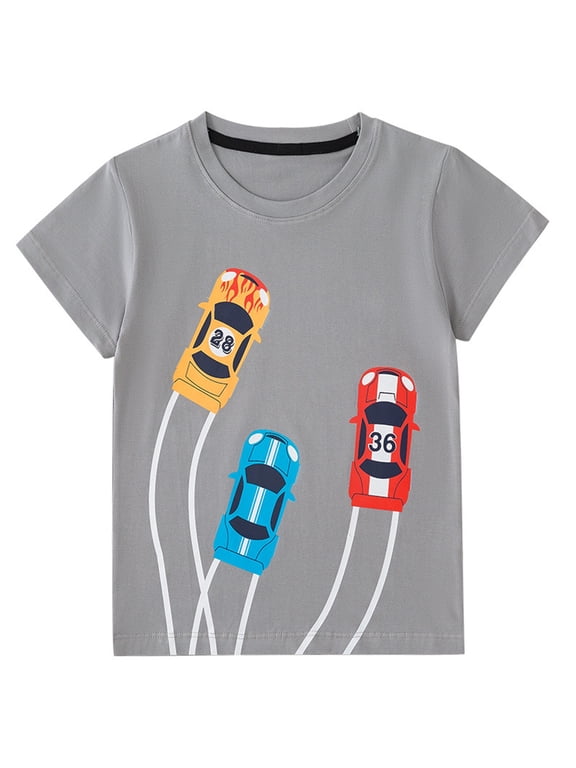 Boys Short Sleeve Tee 3 T, Graphic Cotton Crewneck Daily Casual T-Shirt Gray