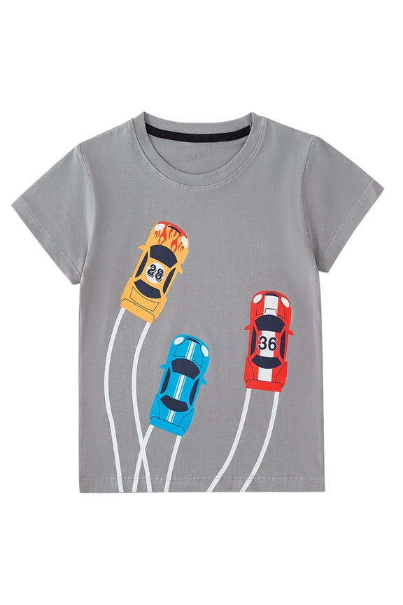 Boys Short Sleeve Tee 5 T, Crewneck Graphic Cotton Daily Casual T-Shirt Gray(2-9T)