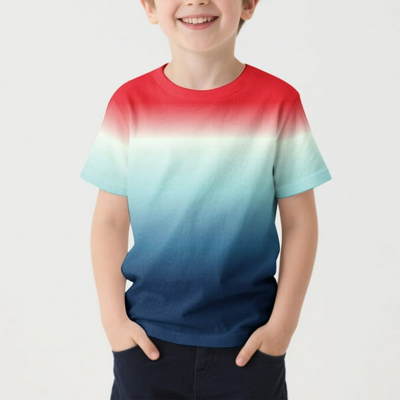 NAISIBABY Boys Short Sleeve Tee, Crew Neck Gradient Comfy Soft Summer Casual Active T-Shirt Red 4-5T