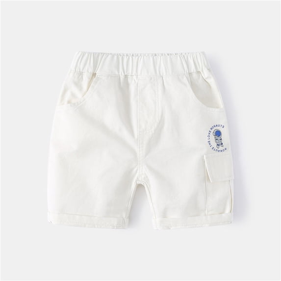 NAISIBABY Boys Shorts, Elastic Waist Pockets Astronaut Prints Summer Casual Shorts White 4-5T