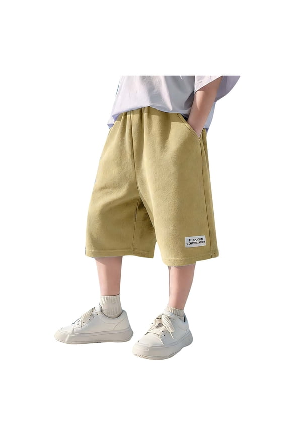 Boys Shorts with Pockets, Baggy Soft Casual Sports Elastic Waist Fashion Outdoor Shorts Yellow 11T