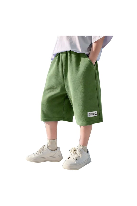 Boys Shorts with Pockets, Baggy Soft Elastic Waist Casual Sports Fashion Outdoor Shorts Army Green 12T