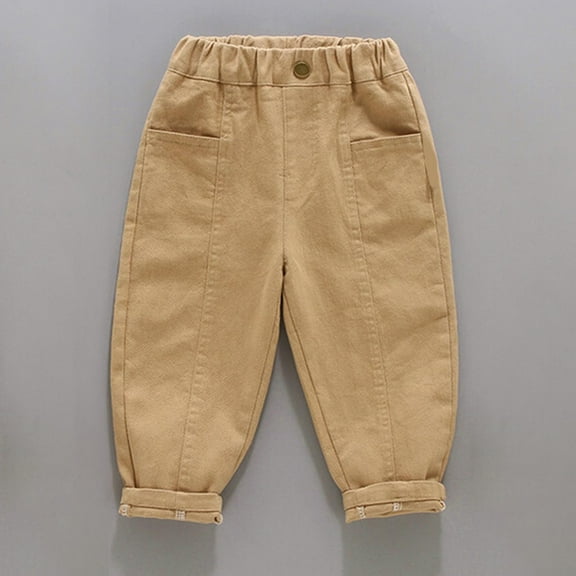 NAISIBABY Boys Straight Pants, Pockets Solid Color Elastic Waist Casual Cotton Long Pants Khaki 8-10T