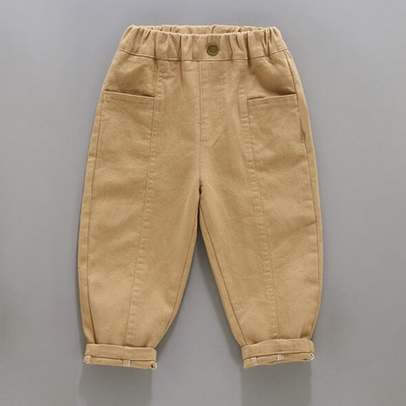 NAISIBABY Boys Straight Pants, Pockets Solid Color Elastic Waist Casual Cotton Long Pants Khaki 8-10T