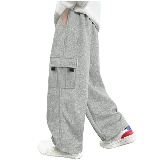 NAISIBABY Boys Straight Sweatpants, Cotton Elastic Waist Loose Casual Athletic Pants with Pockets Gray 12-13T