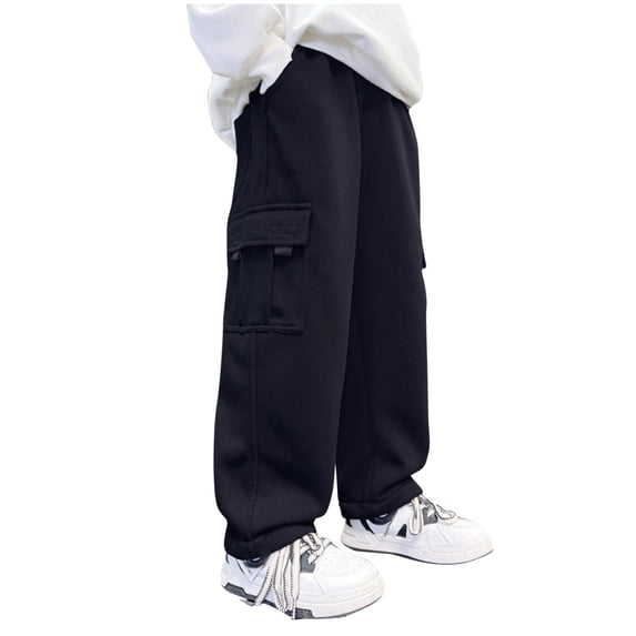 NAISIBABY Boys Straight Sweatpants, Cotton Loose Elastic Waist Casual Athletic Pants with Pockets Black 6-7T