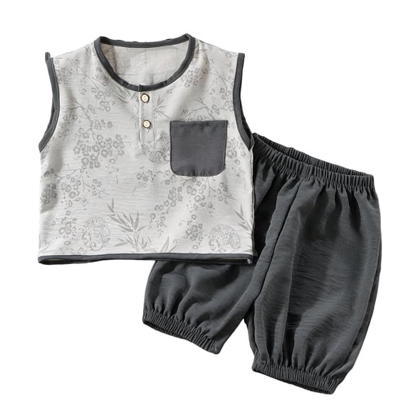 NAISIBABY Boys Summer Outfits 2-Piece, Graphic Sleeveless Tank Tops and Jogger Pants Kids Casual Fashion Sets Gray Size 4