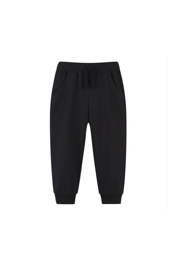 Boys Sweatpants, Comfy Cotton Drawstring Solid Color Daily Casual Pants Black 5T