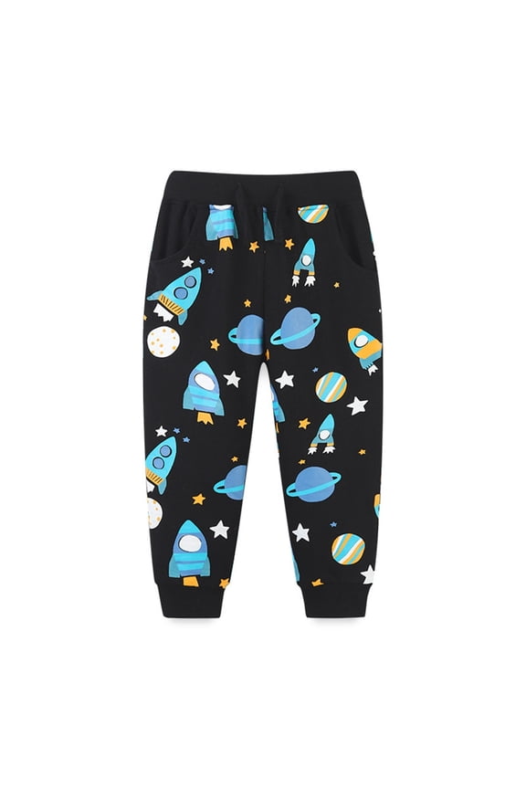 Boys Sweatpants, Cotton Drawstring Prints Daily Casual Pants Black 5T