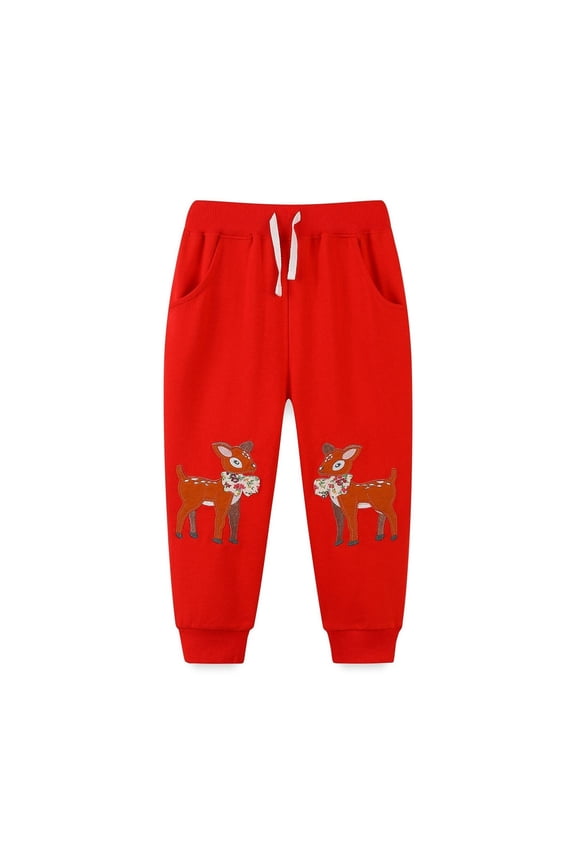 Boys Sweatpants, Cotton Drawstring Prints Daily Casual Pants Red 4T