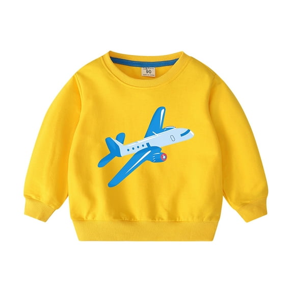 NAISIBABY Boys Sweatshirt, Airplane Prints Crew Neck Long Sleeve Casual Cotton Tops Yellow 5-6T