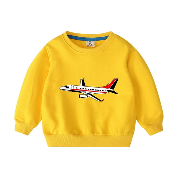 NAISIBABY Boys Sweatshirt, Airplane Prints Crew Neck Long Sleeve Casual Pullover Tops Yellow 2-3T