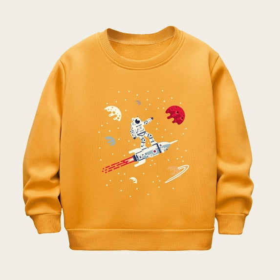 NAISIBABY Boys Sweatshirt, Astronaut Spaceship Prints Long Sleeve Crew Neck Pullover Tops Yellow 6-7T