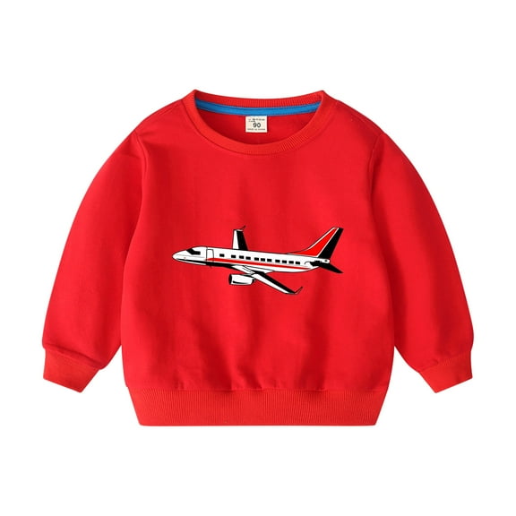 NAISIBABY Boys Sweatshirt, Crew Neck Long Sleeve Airplane Prints Casual Pullover Tops Red 7-8T
