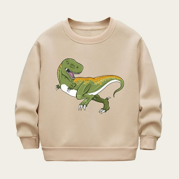 NAISIBABY Boys Sweatshirt, Crew Neck Long Sleeve Dinosaur Prints Pullover Tops Khaki 5-6T