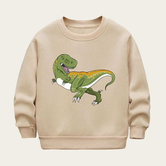 NAISIBABY Boys Sweatshirt, Crew Neck Long Sleeve Dinosaur Prints Pullover Tops Khaki 5-6T