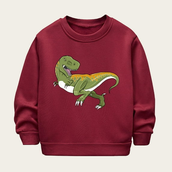 NAISIBABY Boys Sweatshirt, Dinosaur Prints Long Sleeve Crew Neck Pullover Tops Red 8-9T