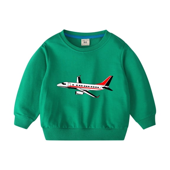 NAISIBABY Boys Sweatshirt, Long Sleeve Airplane Prints Crew Neck Casual Pullover Tops Green 3-4T