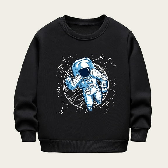 NAISIBABY Boys Sweatshirt, Long Sleeve Astronaut Moon Prints Crew Neck Casual Pullover Tops Black 3-4T