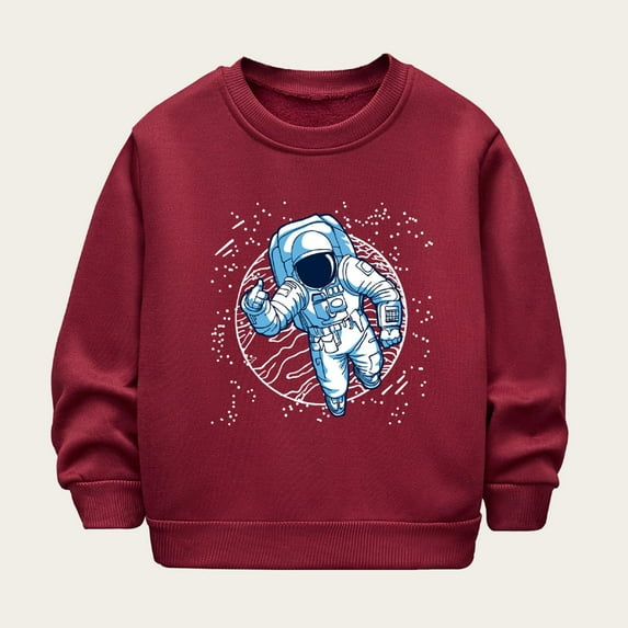NAISIBABY Boys Sweatshirt, Long Sleeve Astronaut Moon Prints Crew Neck Casual Pullover Tops Red 8-9T