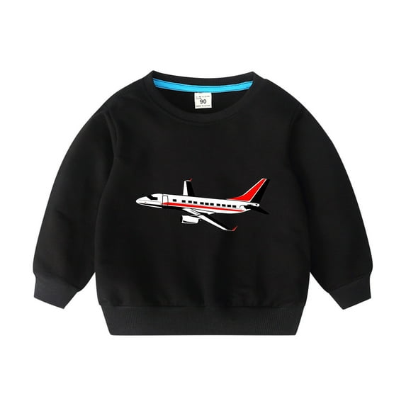 NAISIBABY Boys Sweatshirt, Long Sleeve Crew Neck Airplane Prints Casual Pullover Tops Black 5-6T