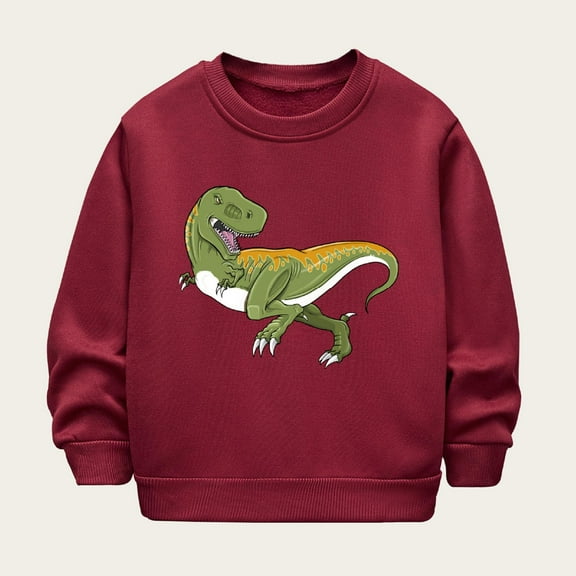 NAISIBABY Boys Sweatshirt, Long Sleeve Crew Neck Dinosaur Prints Pullover Tops Red 7-8T