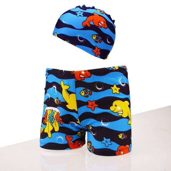 NAISIBABY Boys Swimsuit Set 2-Piece, Elastic Waist Strech Swim Trunks & Swim Cap Graphic Swimwear Multicolor 8-9T