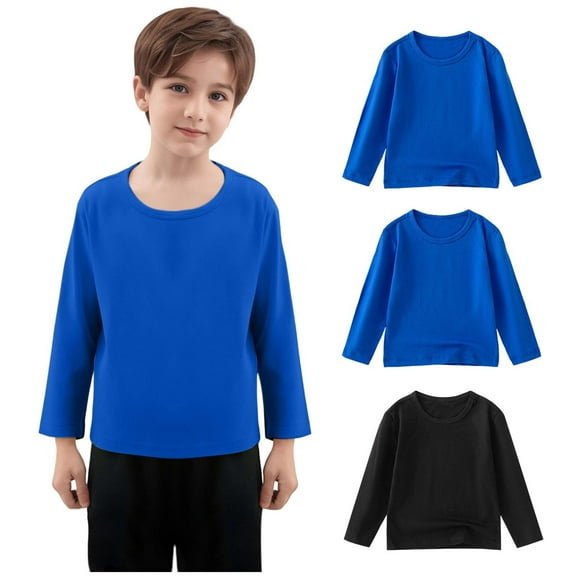 NAISIBABY Boys T-Shirt with Long Sleeve, Crew Neck Super Soft Cotton Loose Fit Casual Pullover Tees 3-Pack Blue 6T