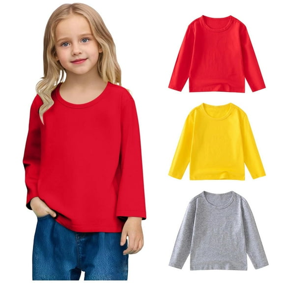 NAISIBABY Boys T-Shirt with Long Sleeve, Super Soft Cotton Crew Neck Loose Fit Casual Pullover Tees 3-Pack Gray 2T