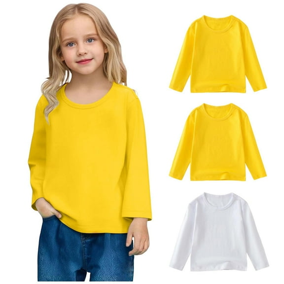 NAISIBABY Boys T-Shirt with Long Sleeve, Super Soft Cotton Crew Neck Loose Fit Casual Pullover Tees 3-Pack Yellow 8T