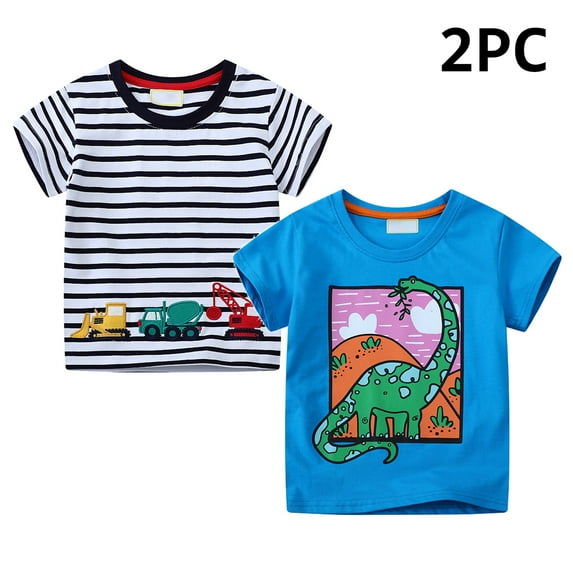 NAISIBABY Boys T-Shirts 2 Pack, Crew Neck Short Sleeve Graphic Striped Summer Cotton Casual Tees Blue 6 T