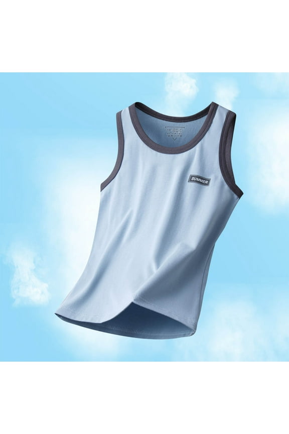 Boys Tank Tops, Casual Super Soft Breathable Cotton Pullover Undershirts Sky Blue 6-7T