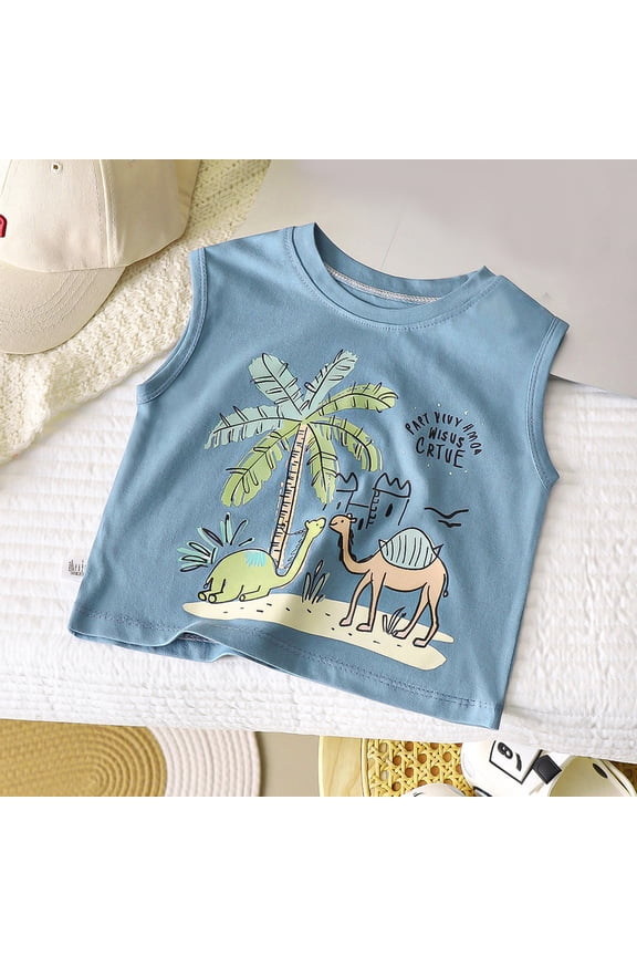 Boys Tank Tops Size 6, Crewceck Sleeveless Trendy Graphic Summer Casual Cotton Undershirt Tees (1-12T)
