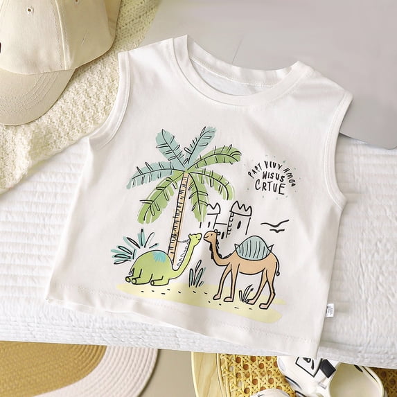 NAISIBABY Boys Tank Tops, Trendy Graphic Crewceck Sleeveless Summer Casual Cotton Undershirt Tees White 2T