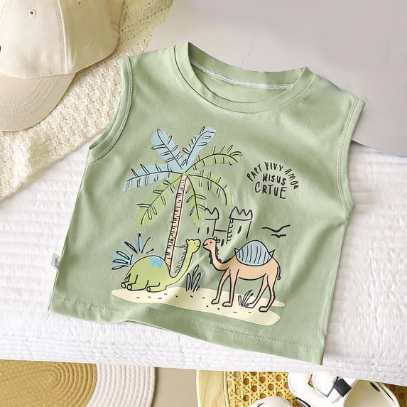 NAISIBABY Boys Tank Tops, Trendy Graphic Sleeveless Crewceck Summer Casual Cotton Undershirt Tees Green 2T