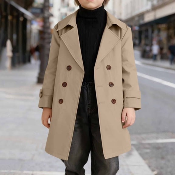 NAISIBABY Boys Trench Jacket, Classic British Styl Lapel Mid Length Button Up Fashion Windbreaker Outerwear Khaki 5T