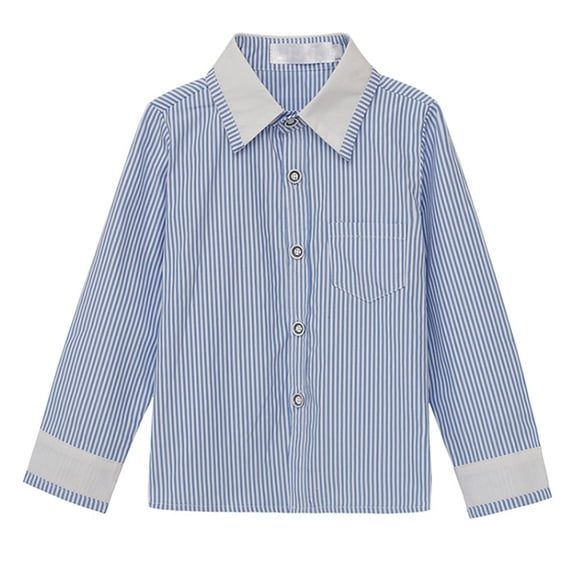 NAISIBABY Boys Uniform Shirt, Striped Long Sleeve Lapel Button Kids Shirt Top Blue 12T