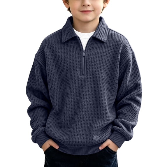 NAISIBABY Boys' Waffle Knit Sweatshirt Half Zip Pullover Long Sleeve Stand Collar Casual Top Size 13