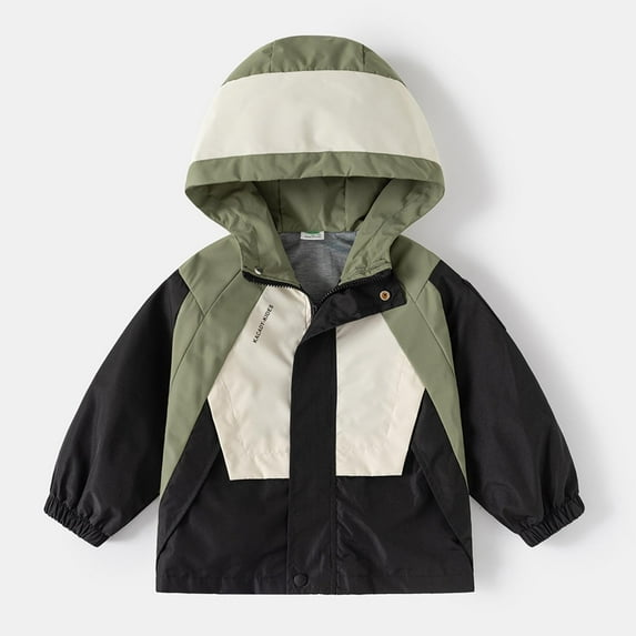 NAISIBABY Boys Windbreaker Jacket, Waterproof with Pockets Color Block Fashion Hooded Outwear Coat Army Green 7T