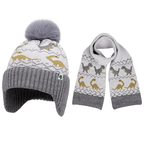 NAISIBABY Boys Winter Beanie and Scarf Set, Soft Warm Scarf Cute Knit Cap with Earflap Kids Windproof Thermal 2-Piece Gray 1-5T