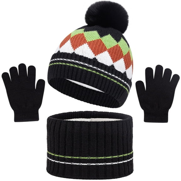 NAISIBABY Boys Winter Hat Scarf Gloves Sets, Warm Checked Beanie and Circle Scarf and Knit Gloves Kids Warm Outdoor 3-Piece Navy 1-6T