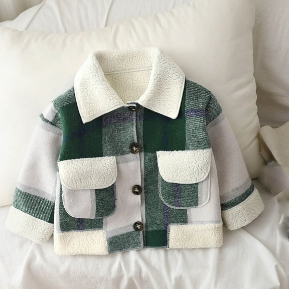 NAISIBABY Boys Winter Jacket, Plaid Lapel Button-Up Thicken Warm Coat Kids 2025 Fashion Outerwear Green 5T