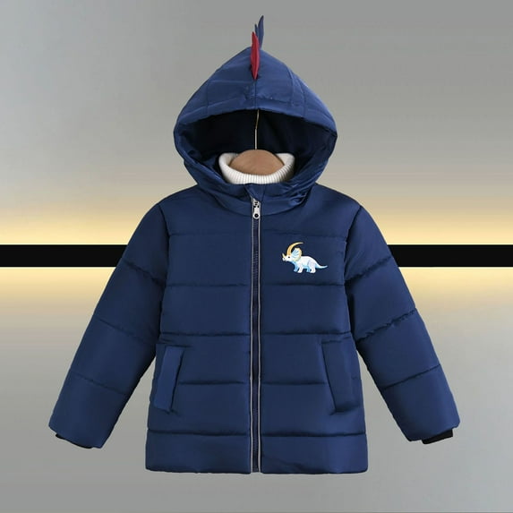NAISIBABY Boys Winter Quilted Coat, Warm Thicken Zip Up Dinosaur Hooded 2025 Fashion Quilted Jackets Outwear Navy 5T