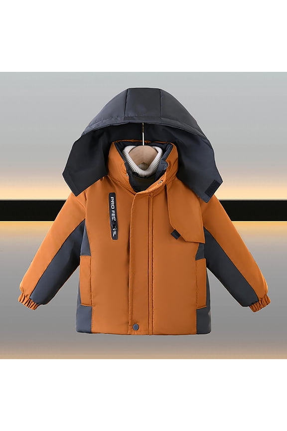 Boys Winter Quilted Coat, Windproof Hooded 2025 Fashion Thicken Warm Padded Jacket Winter Puffer Outwear Orange 6T
