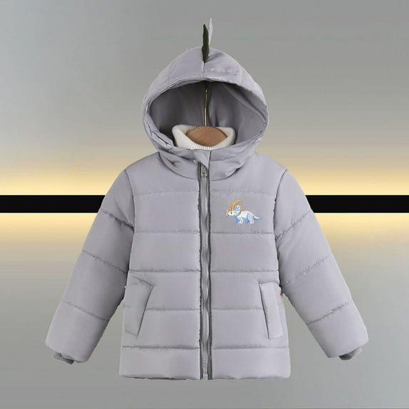 NAISIBABY Boys Winter Quilted Coat, Zip Up Warm Thicken Dinosaur Hooded 2025 Fashion Quilted Jackets Outwear Gray 5T